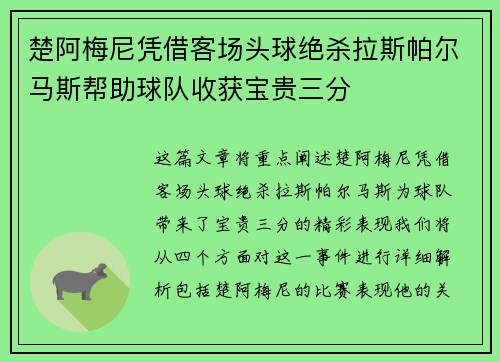 楚阿梅尼凭借客场头球绝杀拉斯帕尔马斯帮助球队收获宝贵三分